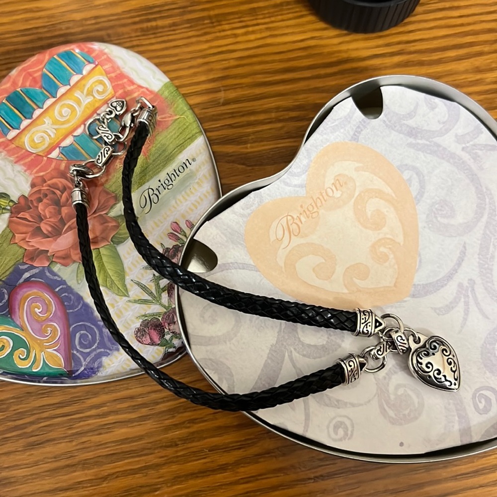 Brighton black leather silver heart necklace